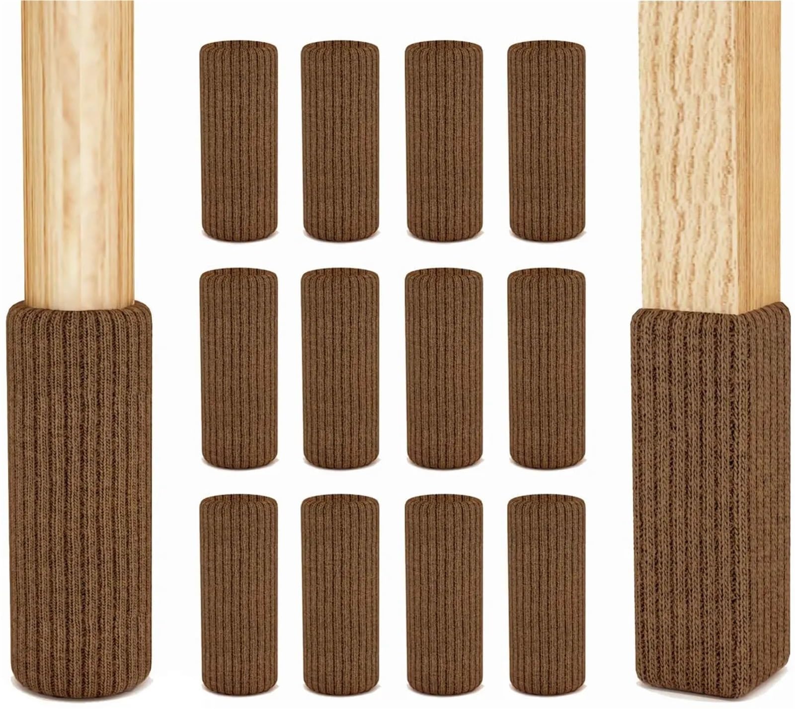 Knitted Table And Chair Leg Covers 24Pcs Knitted Chair Leg Socks Thicken Furniture Pad Leg Floor Protector Non Slip Anti-Noise Table Feet Covers For Hardwood Floor(24pcs Brown)