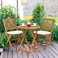 Vista 8 de Juego de 2 mesas y sillas de bistró al aire libre, juego de bistró plegable para patio con cojín acolchado y mesa de centro redonda para patio
