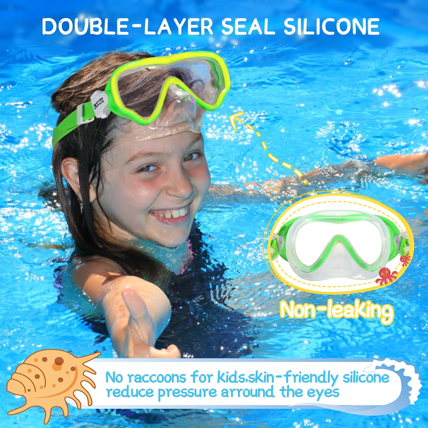 Water Space Kids Swimming Goggles Swim Mask with Nose Cover for Kids Youth 3-15, Anti-Shattered Lens UV Protection No-leak
