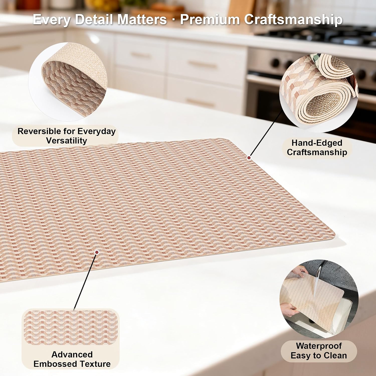 Luxurious High-End Round Faux Leather Placemats Set of 6 – Innovative Handcrafted Double-Sided Design with Embossed Texture, Heat Resistant, Waterproof, Wipeable for Kitchen & Outdoor Use