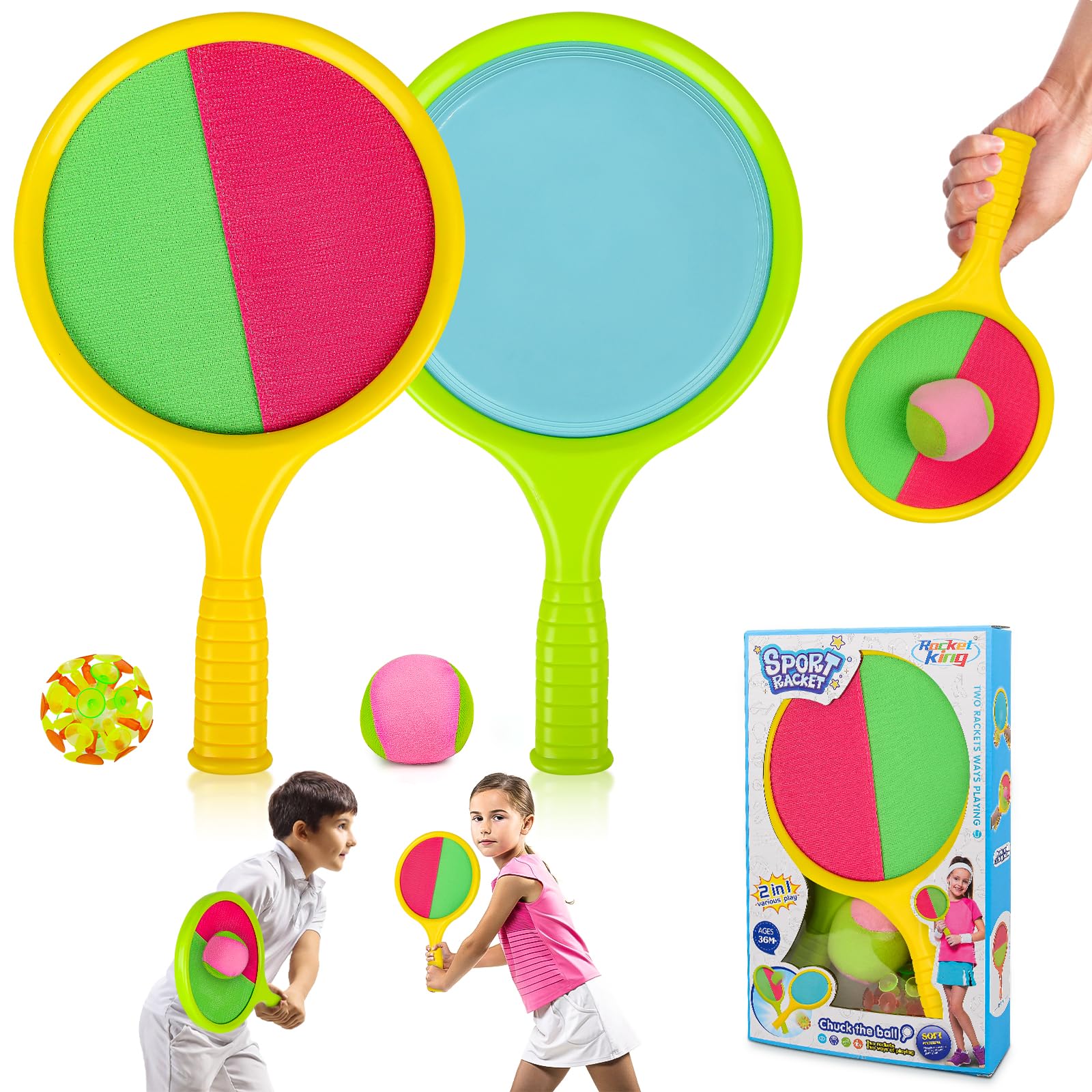 Yizemay Toss and Catch Ball Set, Beach Catch It Game, Garden Games, Swing Ball Game, Fun Outdoors Garden & Beach Toy Game for Family Kids 3 4 5 6 7 8 Years Old