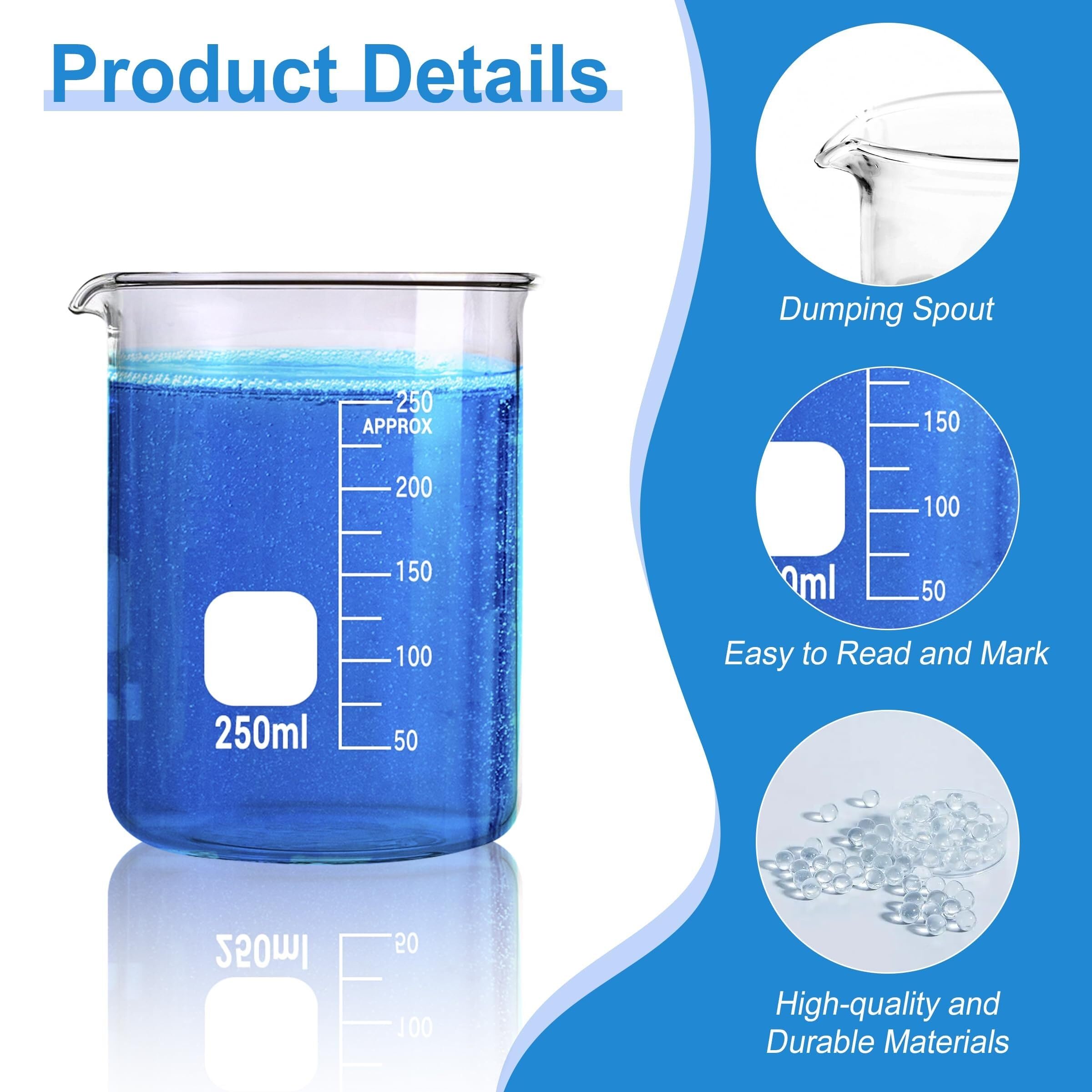 Glasbecher-Set, 4 Stück, Borosilikat-Becher Für Labore, Klassenzimmer Oder Zuhause, Griffin Bechergläser Niedrige Form, 5-5000ml(200ml)