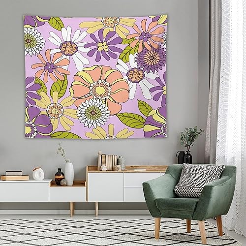 Miniatura 97 de Tapiz floral retro de los años 60 y 70, diseño hippie de primavera Groovy Flower Power Flower Boho para colgar en la pared, arte neutro para Hippie