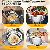 Vista 4 de Colander, Stainless Steel Colander for Kitchen, 3Pcs Kitchen Gadget Food Strainer Basket with Handle, Kitchen Strainer Colanders Bowl for Pasta
