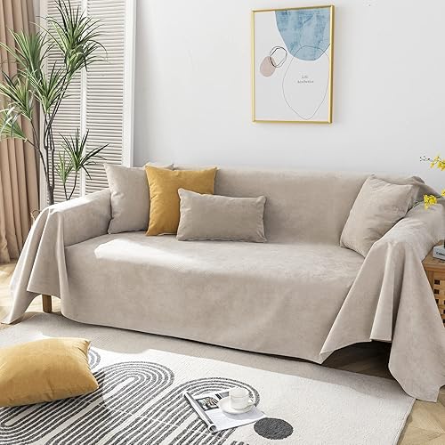 Miniatura 6 de STACYPIK Funda de sofá moderna amarilla sólida para mascotas y perros, funda de felpilla suave para sofá seccional para mascotas, protector para