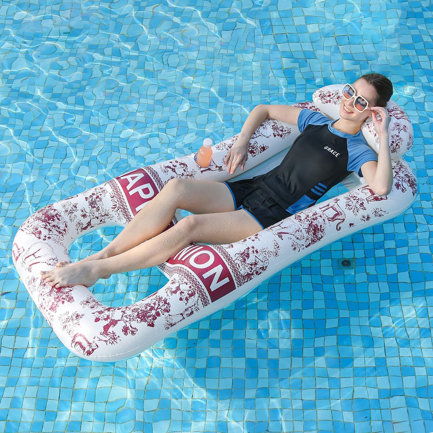 Inflatable Pool Floats Lounger with Headrest, Pool Float Mat for Adults Heavy Duty Floaties Raft Sun Tanning Floats Water Floaty Swimming Pool Float Beach Party Outdoor