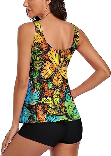 Miniatura 2 de Trajes de baño tankini con control de abdomen para mujer, trajes de baño de 2 piezas, camiseta sin mangas con pantalones cortos