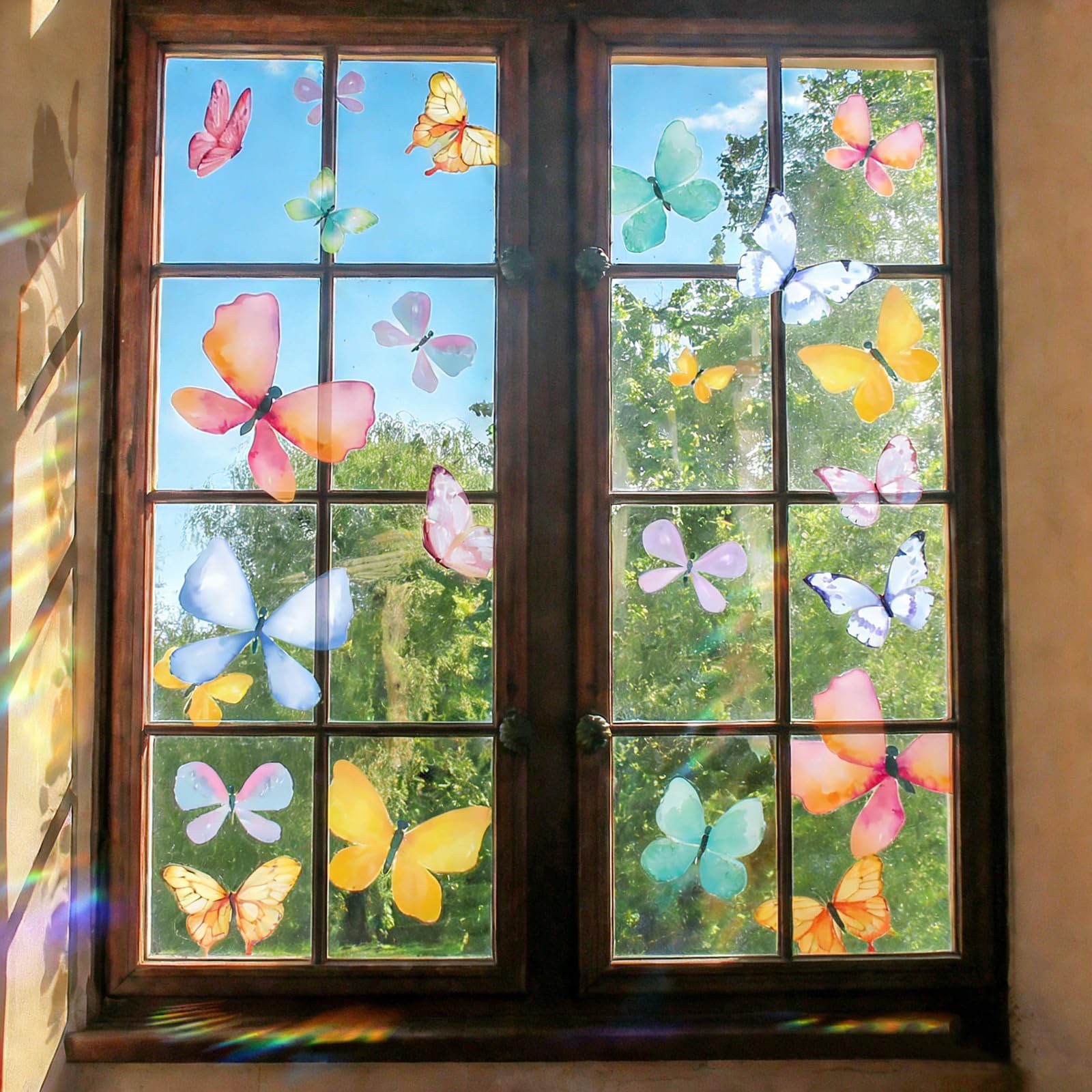 JarThenaAMCS 9 Blatt Aquarell-Schmetterling-Fensteraufkleber, doppelseitig, Glasaufkleber für Frühling, Zuhause, Büro, Party-Dekoration