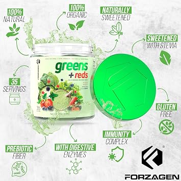 Forzagen Vegan Greens & Reds Superfood Powder - Organic Super Greens Powder | Premium Veggie Powder Supplement | 35 Servings Reds and Greens Superfood Powder