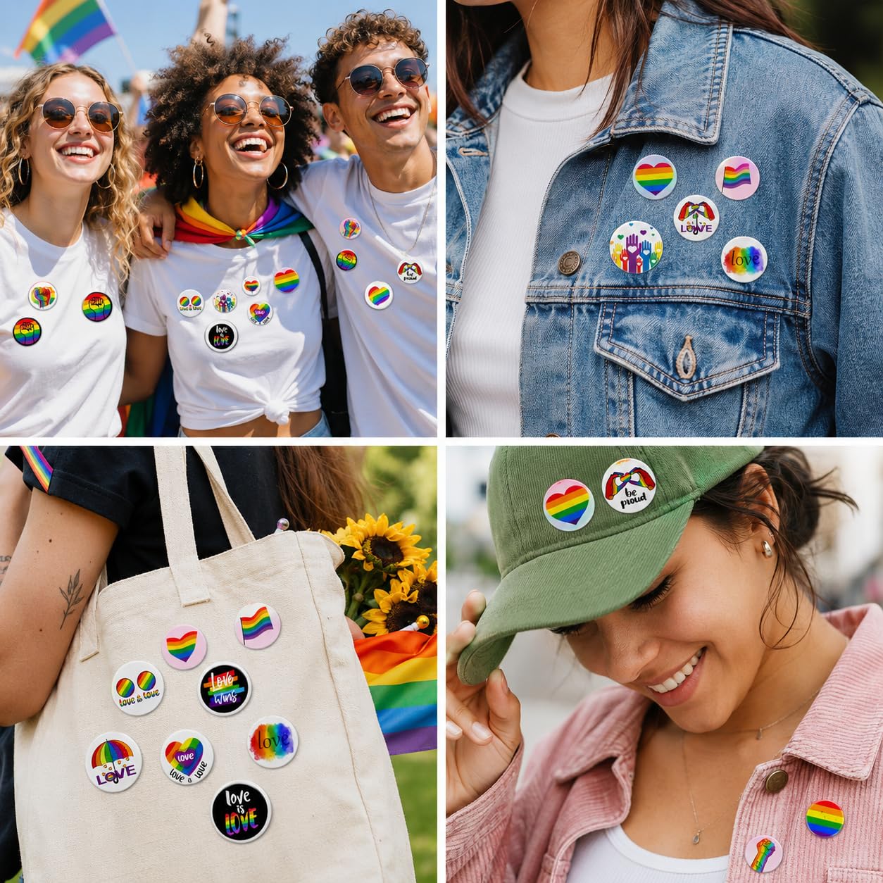 Insignias LGBTQ 16 Piezas 44MM, Pines Acero Inoxidable Puño Arcoíris, Set Broches Pride para Ropa