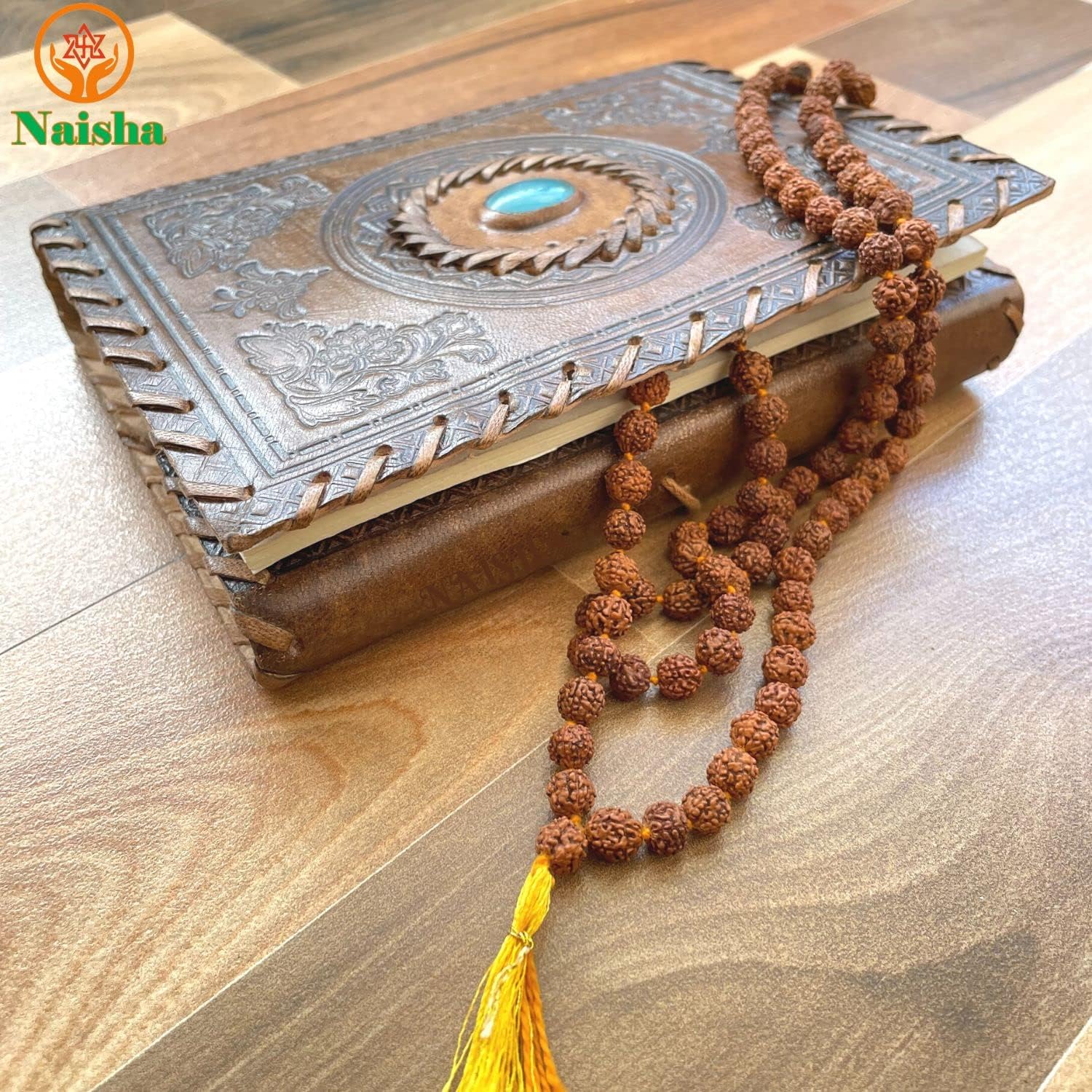NAISHA Rudraksha Mala 108+1 Beads Necklace, Seed Bead Natural Himalaya 5 face Panch Mukhi Rudraksha Seed, Prayer Beads, Wrist Mala Wrap, Jaap Mala, Bracelet Bead Size 7 mm (1 Pack)…