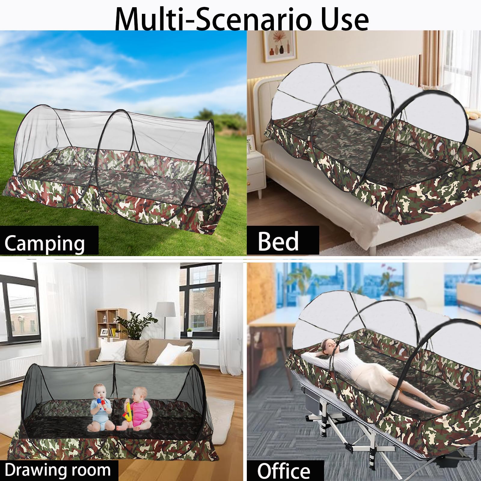 CMINGJ Tragbares Moskitonetz, faltbar, Pop-Up-Reise-Moskitonetz für Bett, kostenlose Installation, geeignet für Baby-Erwachsene, Schlafzimmer, Camping, Nickerchen, Terrasse, Reißverschluss unten