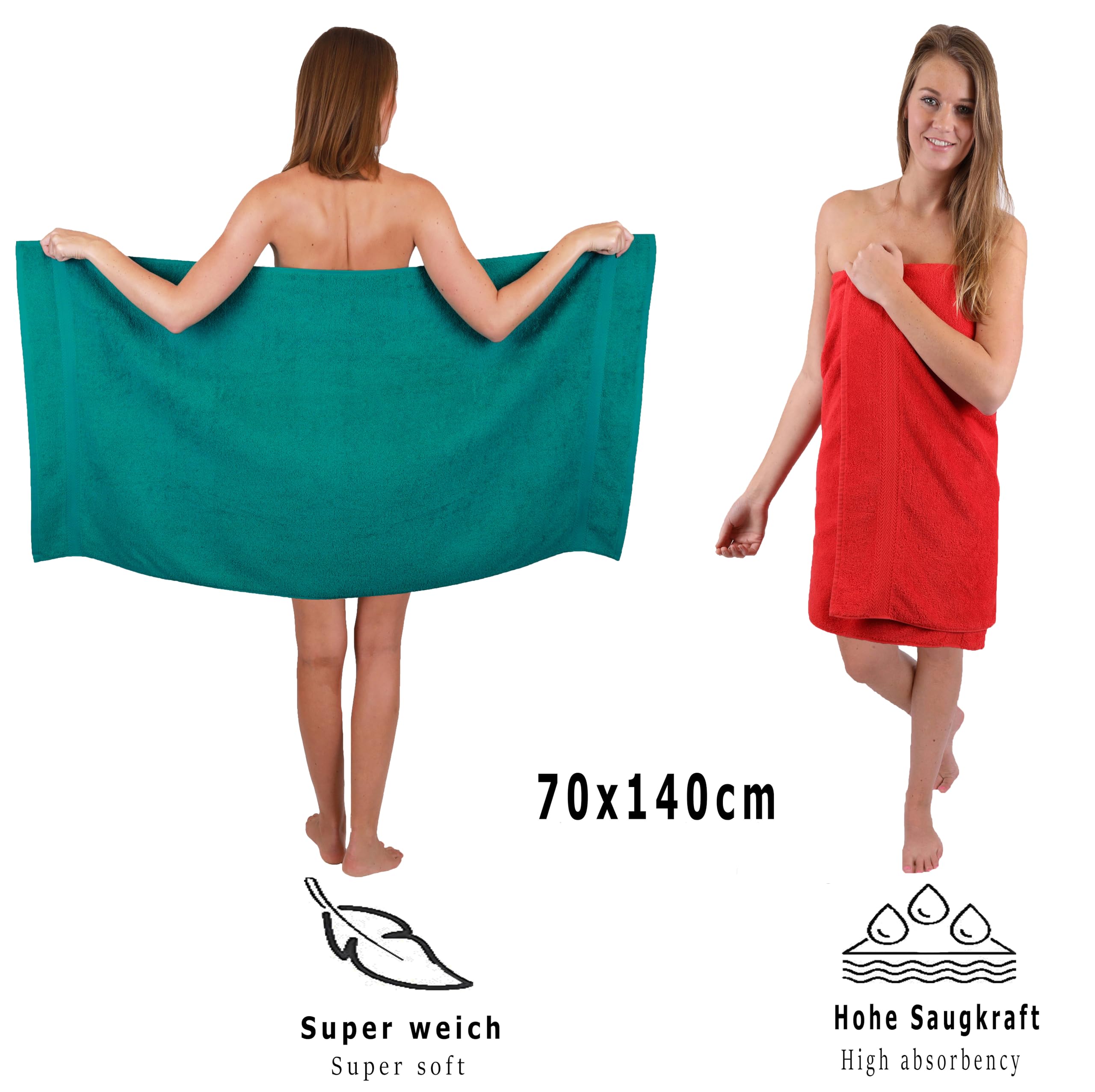 Betz Juego de 10 Toallas Classic 100% algodón 2 Toallas de baño 4 Toallas 2 Toallas de Mano 2 Toallas Cara de Color Verde Esmeralda y Rojo