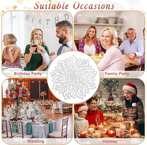 Miniatura 7 de Juego de manteles individuales redondos de vinilo prensado metálico, incluye manteles individuales y posavasos, antideslizantes, resistentes al