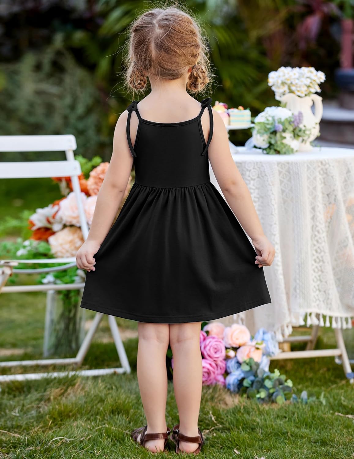 Arshiner Toddler Summer Dress Little Girls Sleeveless Bowknot Sundress Casual Beach Party Dresses with Pocket - Image 7