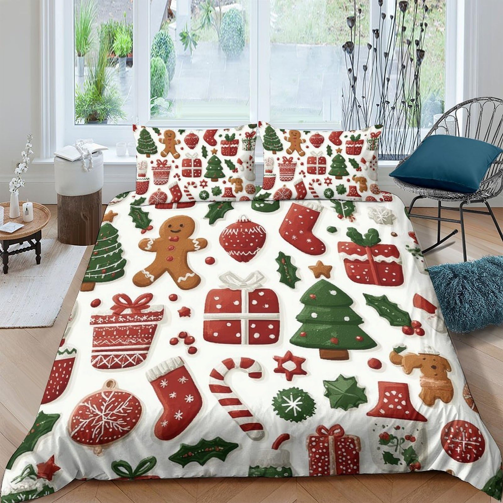 Ctjqhvkz Style-3 3D Printed Christmas Gingerbread Fitted Sheet Microfiber Soft Breathable Xmas Tree Bed Cover For Bedroom Guest Room Mat Single（135X200cm）