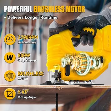 Cordless Jig Saw Compatible with Dewalt 18V 20V, Electric Jigsaw Cut Off Tool, 800W 2700RPM Jig Saw, 3 Orbital Action, ±45° Bevel Cutting Angle, 6 Replacement Blades for Wood Metal Plastic