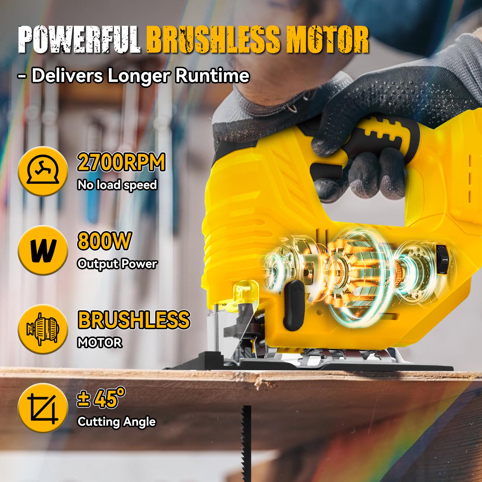 Wyrzynarka akumulatorowa do akumulatora Dewalt 18 V, 20 V, 800 W, 2700 obr./min, bezszczotkowe narzędzie do cięcia wyrzynarki, cięcie ścięte 45°, 4 orbitalne, z brzeszczotami do cięcia prostego