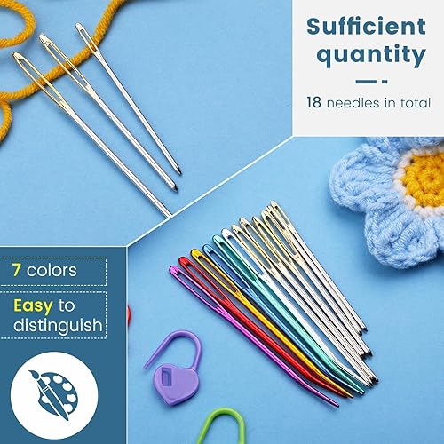 Miniatura 3 de Kit de 24 agujas de tapiz dobladas, agujas de hilo, agujas de coser grandes para ojos, agujas de coser a mano de acero inoxidable con agujas romas,