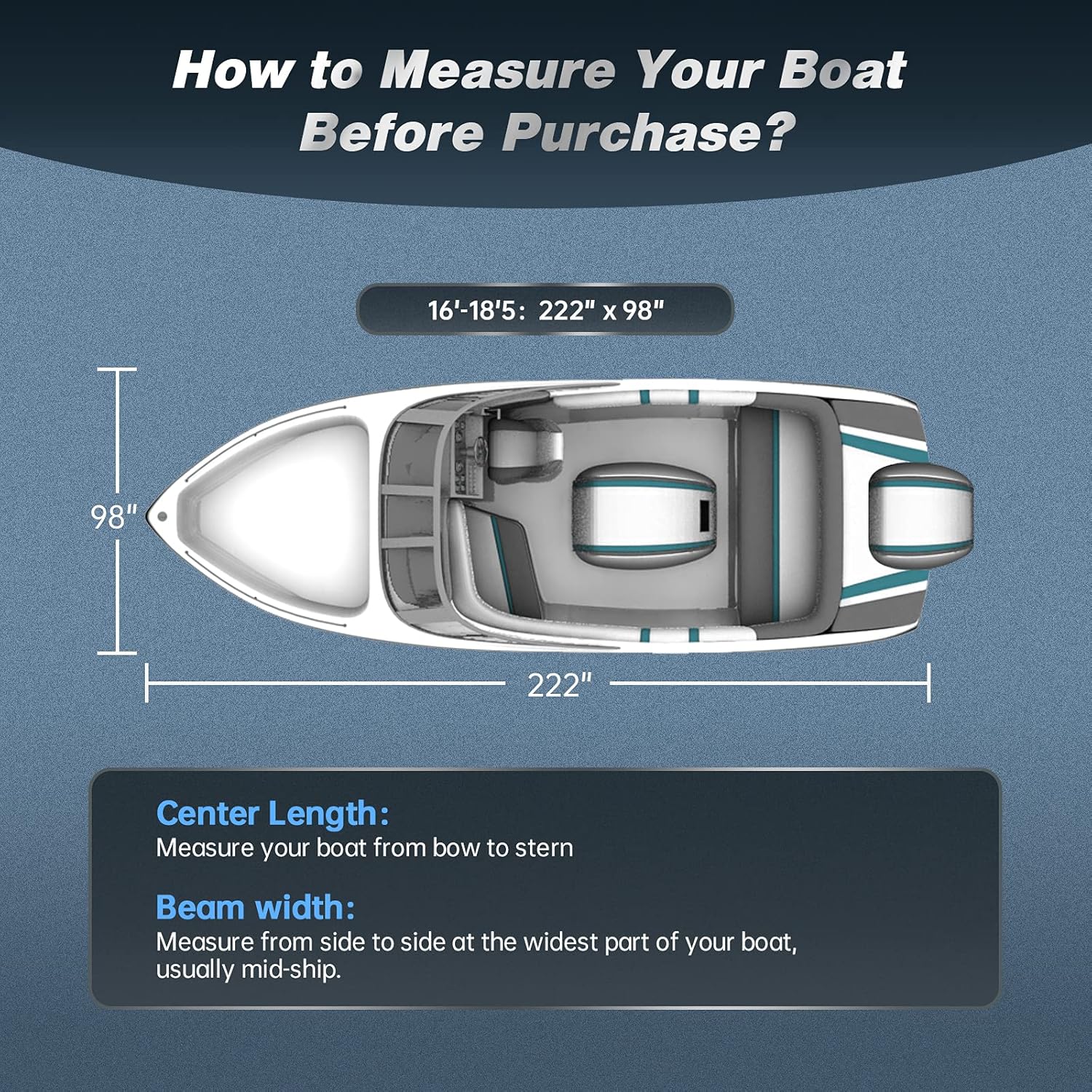 Trailerable Boat Cover, NORTHING Waterproof 900D Marine Grade Polyester Bass Boat Cover Fits V-Hull,Pro-Style,Fishing Boat,Runabout, Support Pole Included (Length:16'-18.5' Beam Width: up to 98") : Sports & Outdoors