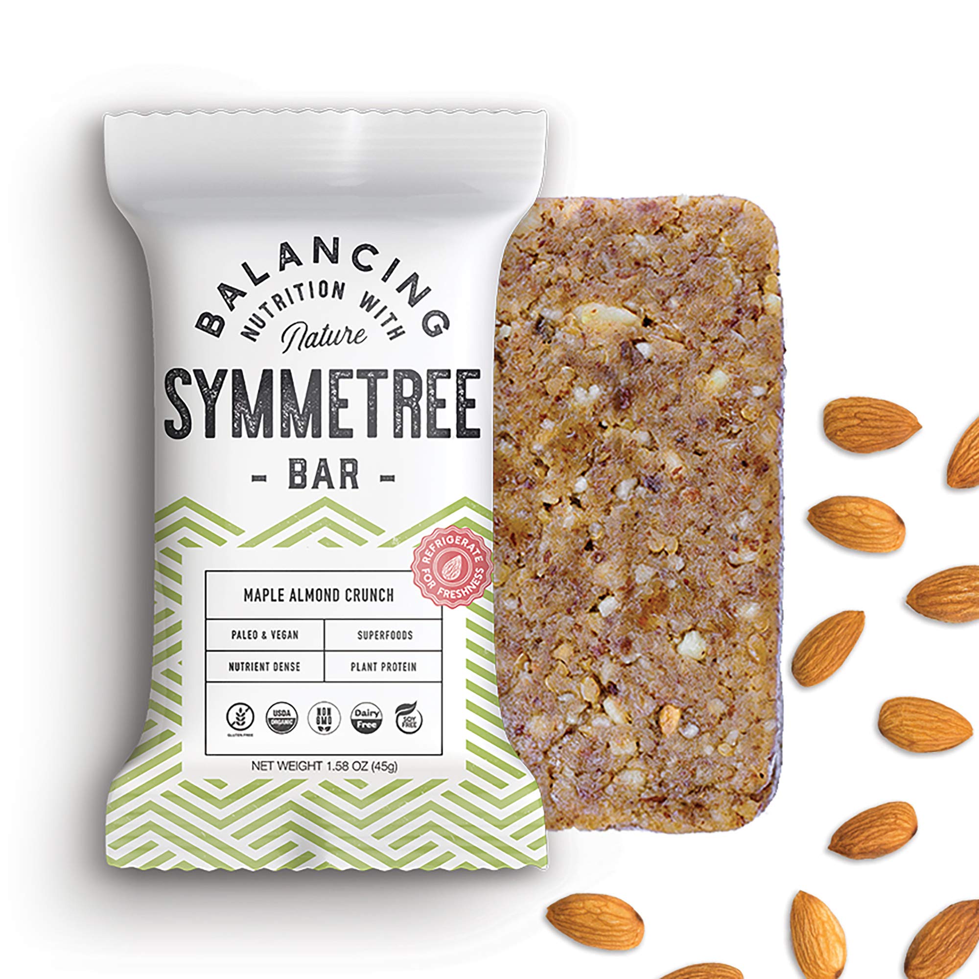 Symmetree Bar – Maple Almond Crunch – Plant Based Protein, Functional Dessert Bar – Vegan, Paleo, Gluten Free, Dairy Free, Soy Free, Stoneground Nut Butters, Healthy Snack, Breakfast Bar, Low Carb (Pack of 8)