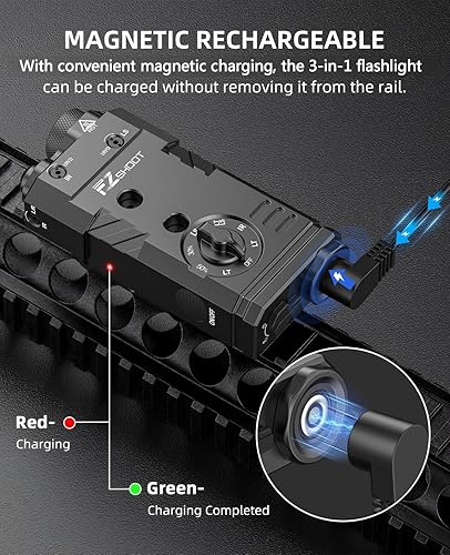 Miniatura 5 de EZshoot Luz de rifle de 1600 lúmenes, láser IR 3 en 1, combo láser de luz Ar magnética recargable con interruptor remoto, linterna de aluminio para