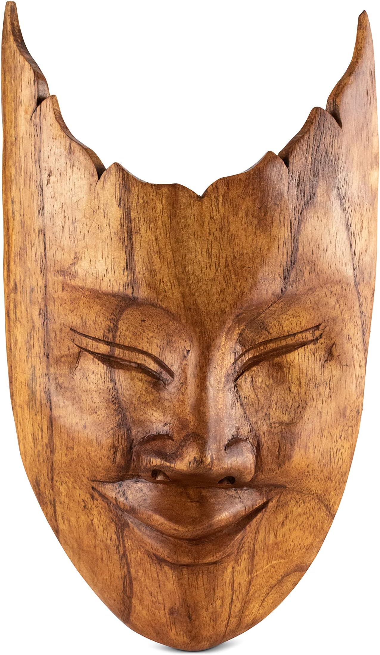 Wooden Hand Carved Abstract Mask Brown Wall Plaque Hanging Home Decor Accent Art Unique Sculpture Decoration Handmade Handcrafted Decorative Mask Brown