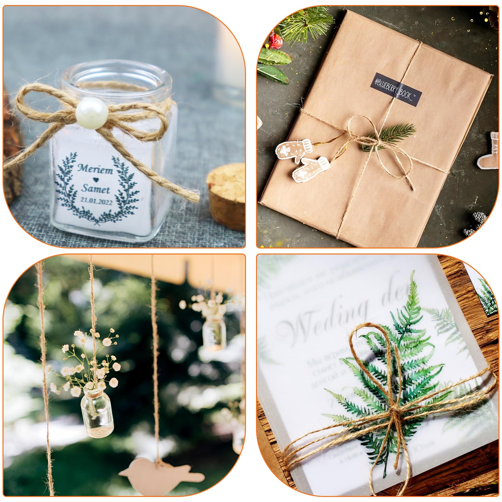 Magrimaxio Jute Kordel, Schnur, juteschnur, kordelband, reißfest hanfseil, naturfaser paketschnur, gartenschnur, bastelschnur, (1mm/400 M), Für Verpackung, DIY Kunst-Handwerk, Floristik, Dekoration
