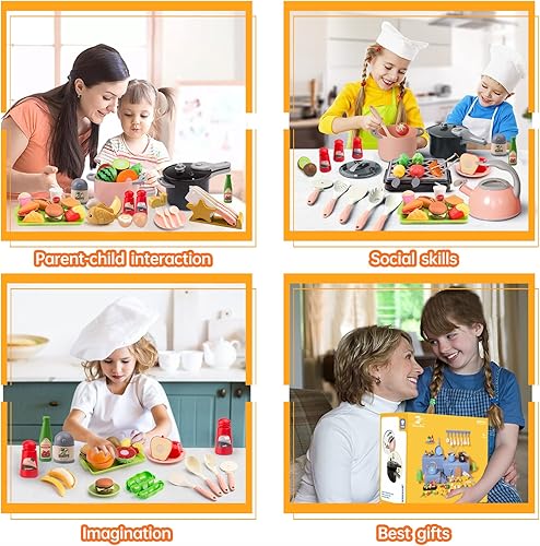 Miniatura 28 de 105 piezas de accesorios de juguete de cocina para niños, juego de cocina para acampar, ollas de juego, sartenes, utensilios, utensilios de cocina