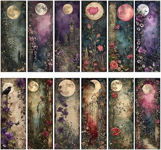 Moonlit Night Garden Bookmarks Gifts - Cosmisun 120 Pcs Fantasy Floral Bookmark Paper Vintage Flower Castle Book Marks Page Marker Clip Favors for Women Men Office Home Book Lovers Reading Supplies