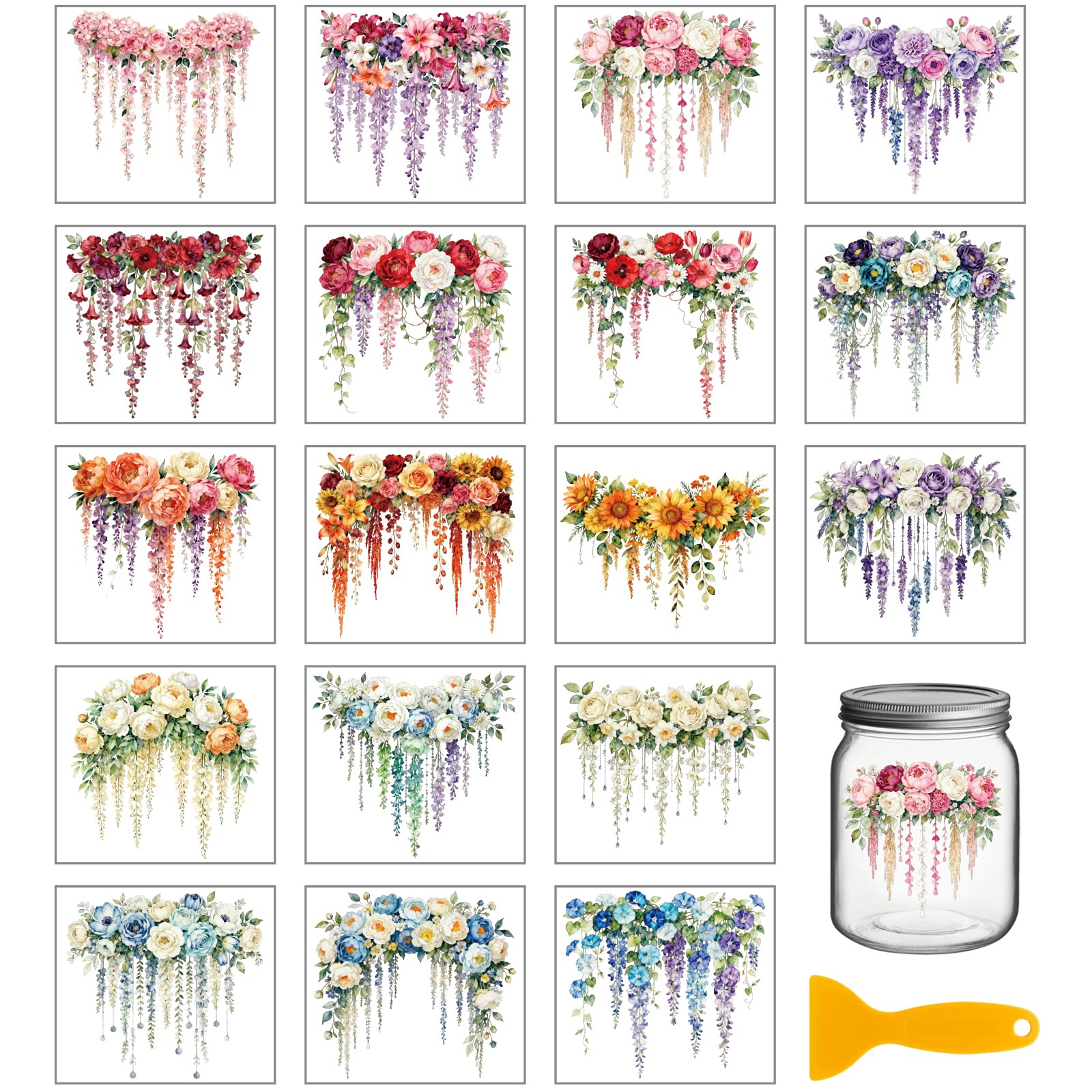 Pegatinas de transferencia UV flores GLOBLELAND de plástico multicolor para tazas y cristal