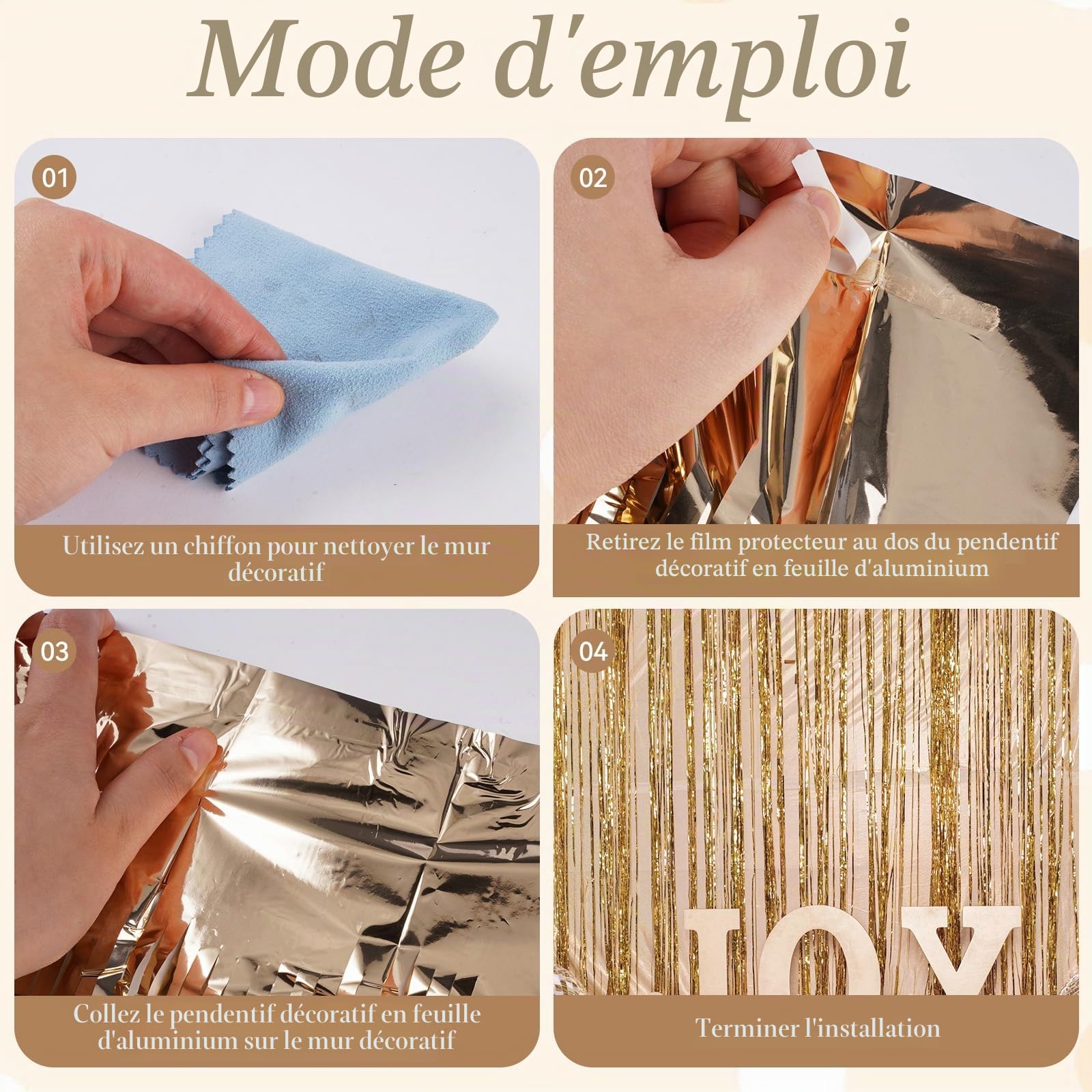 5 Pièces Rideau Anniversaire Or Champagne, Rideau Métallique de Frange, Rideaux Paillettes à Franges, Scintillants Rideaux à Franges, pour Decoration Anniversaire, Fête, Mariage, Noël (1m x 2m)