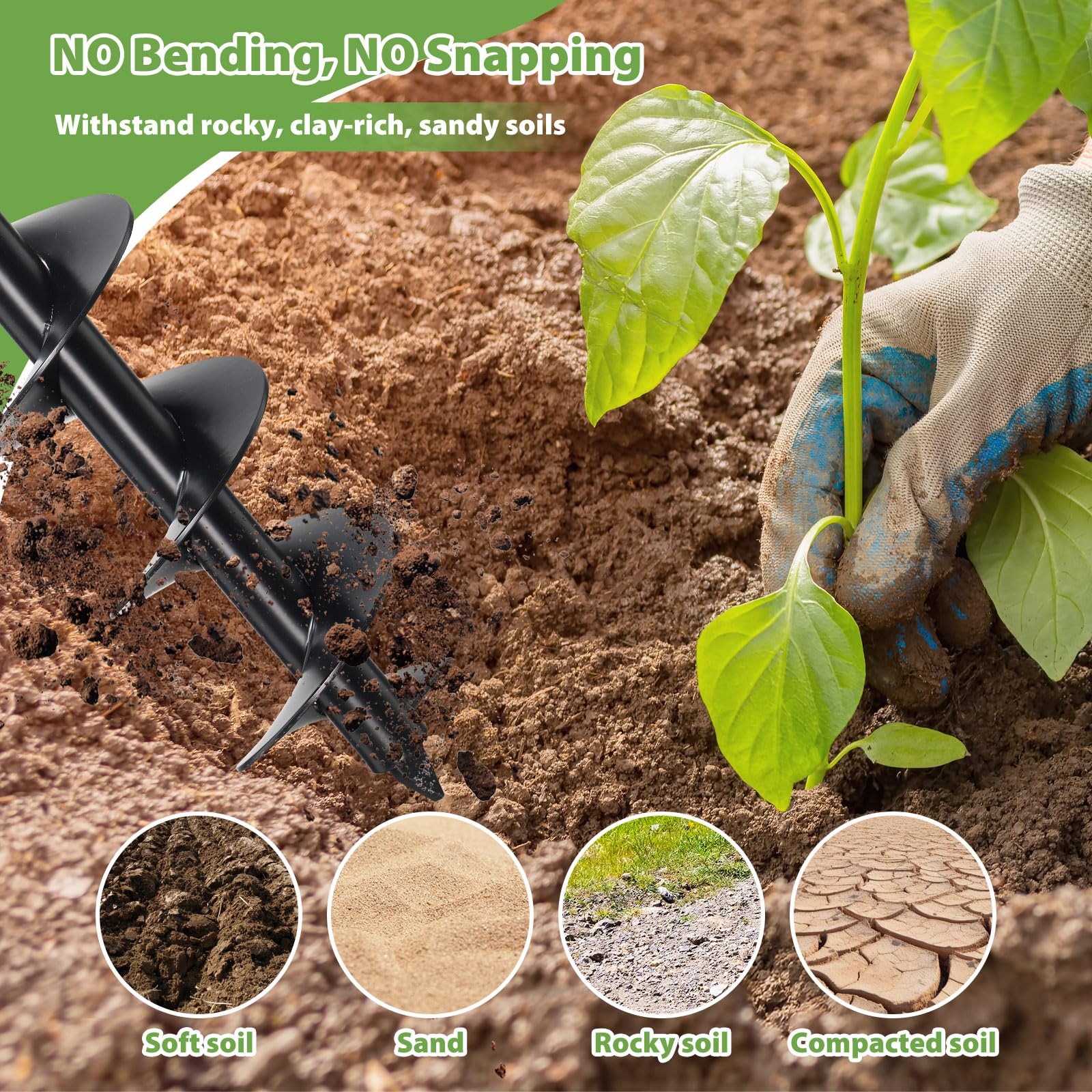 DAKEPOLE Excavadora de agujeros para postes, 96 cm de largo, Ø150mm barrena manual de tierra perforadora de agujeros para postes con mango antideslizante, barrena manual en espiral para cultivo — view 5