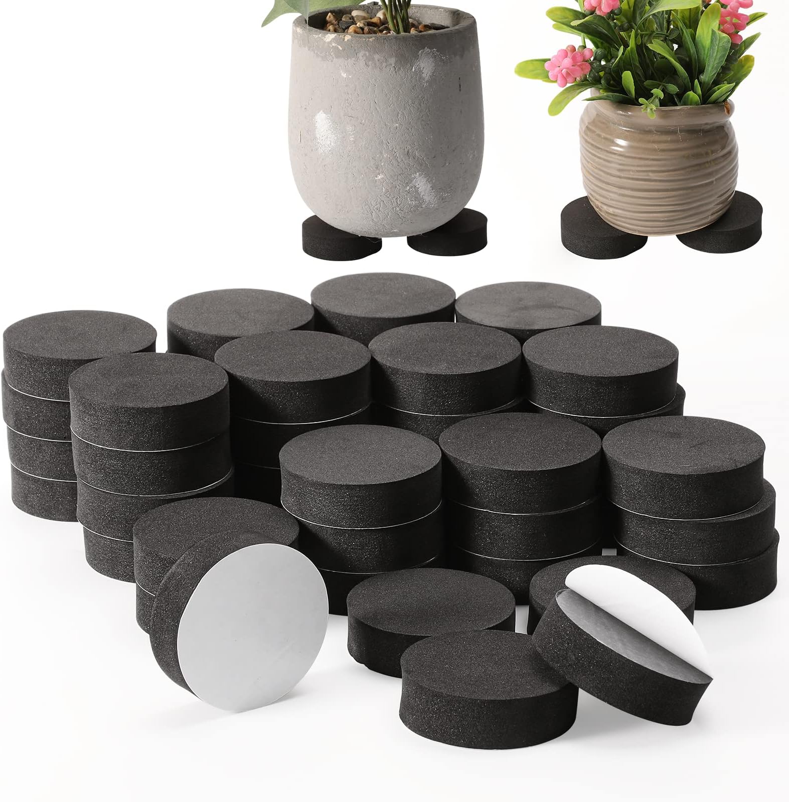 BQSHX 48pcs Plant Pot Feet Risers Natural Foam Flower Pot Mat Invisible Pot Feet for Heavy