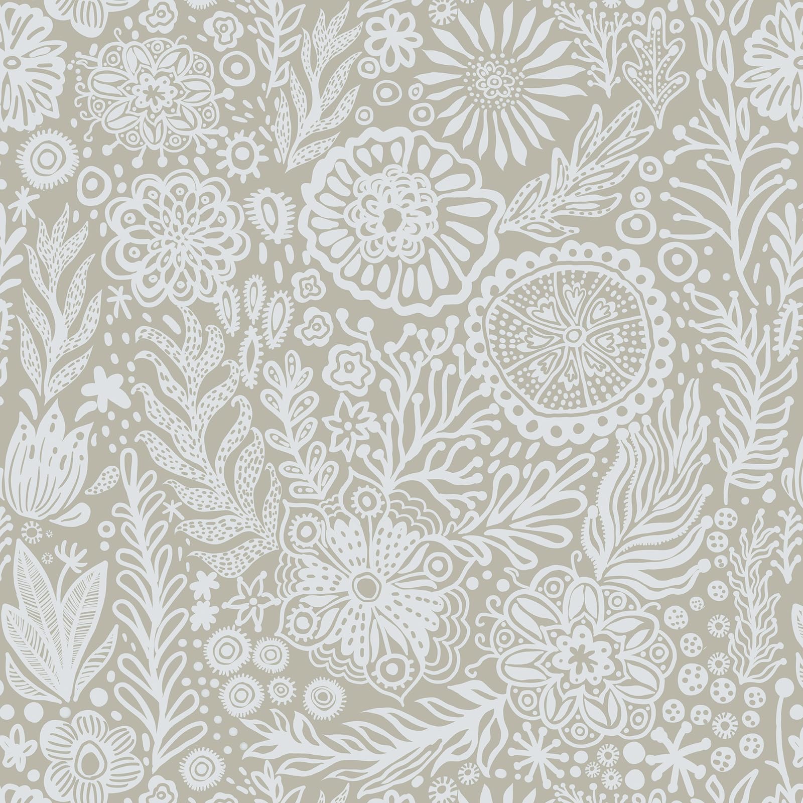 CiCiwind Peel and Stick Wallpaper 44CM×3M White Brown Self Adhesive Wallpaper Boho Floral Contact Paper Waterproof Sticky Back Plastic Removable Vinyl Wrap for Wall Cabinet Decor