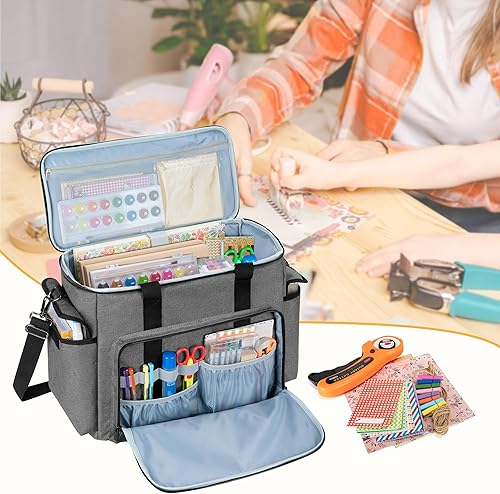 Miniatura 4 de Trunab Bolsa grande para álbum de recortes con funda acolchada para laptop, bolsa organizadora de manualidades con múltiples bolsillos para