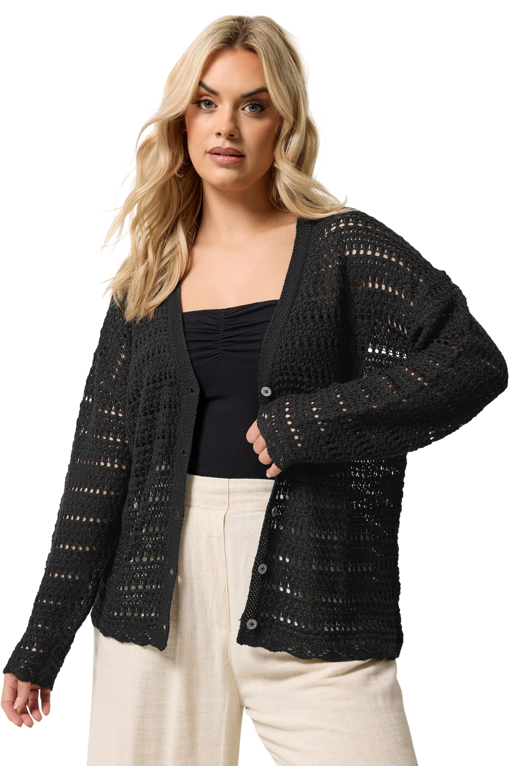 Yours - Women's Cardigan - Pointelle Knit - Size 22-24 - Black