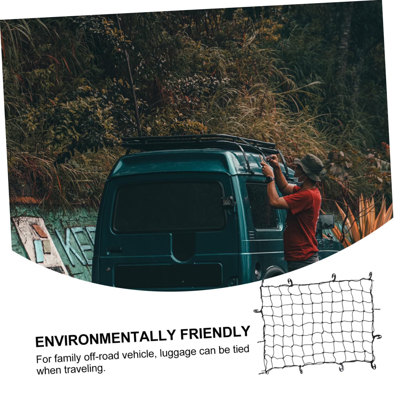 Filet Élastique en Latex pour Chargement Voiture 120x90 Cm Crochets Compatible Pick-up Camping-Car Sécurisation Bagages