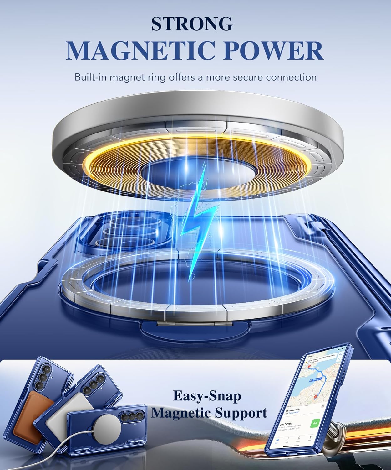 BERFY for Z Fold 7 Case with 360 Spin Magnetic Stand, Compatible with Magsafe, Built-in Screen Protector, Clear Plating Full-Body Shockproof Protective Phone Case for Samsung Galaxy Z Fold 7, Blue - Image 3