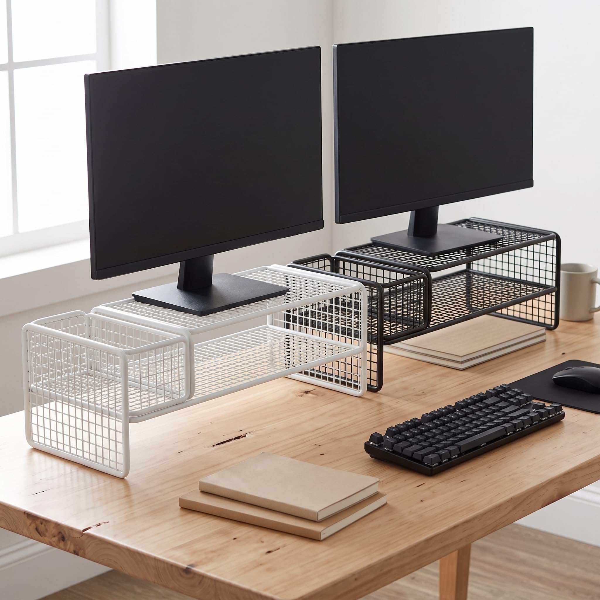 Supporto da Scrivania Rialzo Schermo Base Piattaforma Mensola in Ferro Ergonomica per Sollevare il Display E Ridurre La Fatica Cervicale Adatta a Studio , Bianco , style to 2