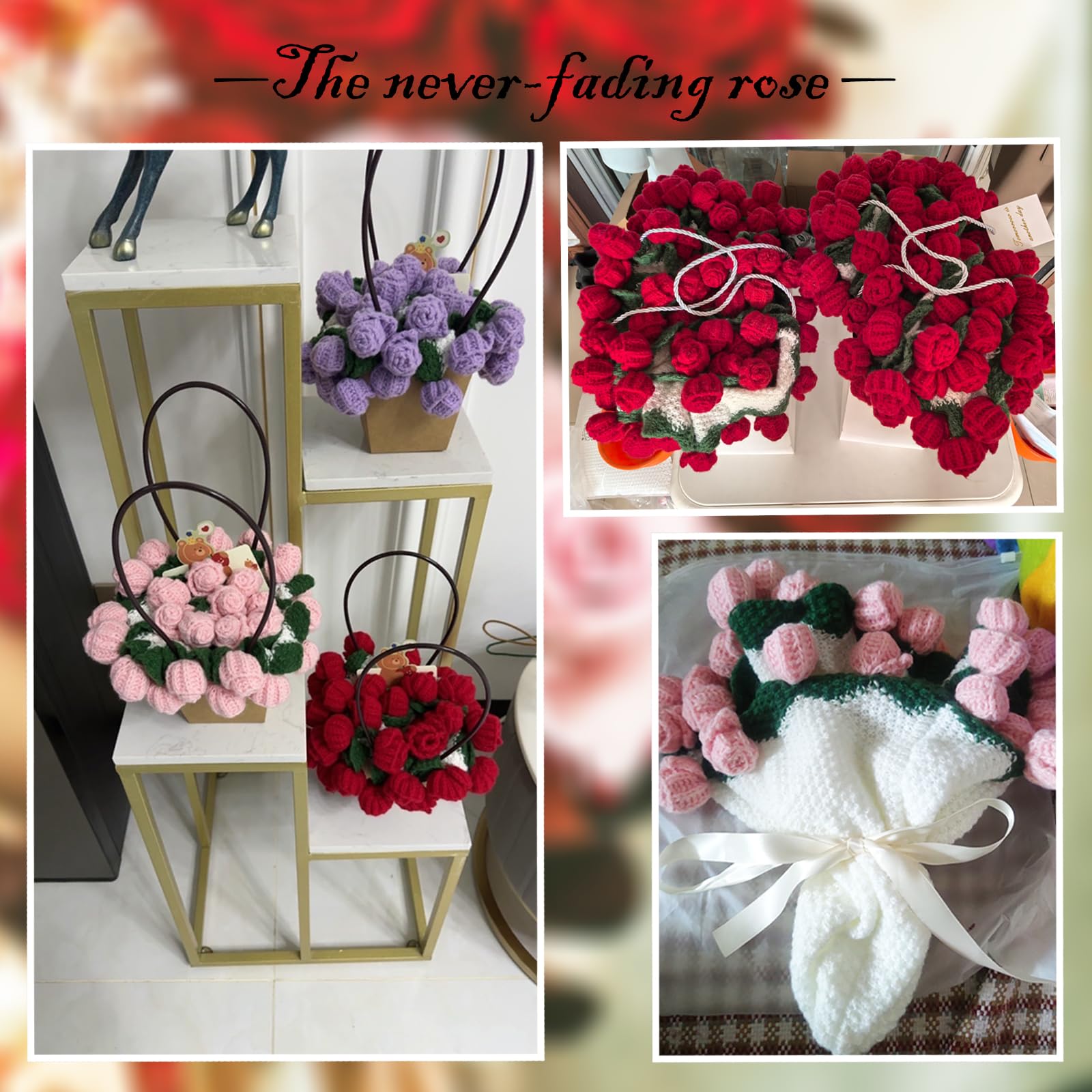 Coperta Bouquet di Fiori, Plaid con Fiori all'Uncinetto Finita, Coperta con Decorazione di Rose, Ideale come Regalo per Donne per San Valentino e Compleanni (Rosa - Viola, 110CM)
