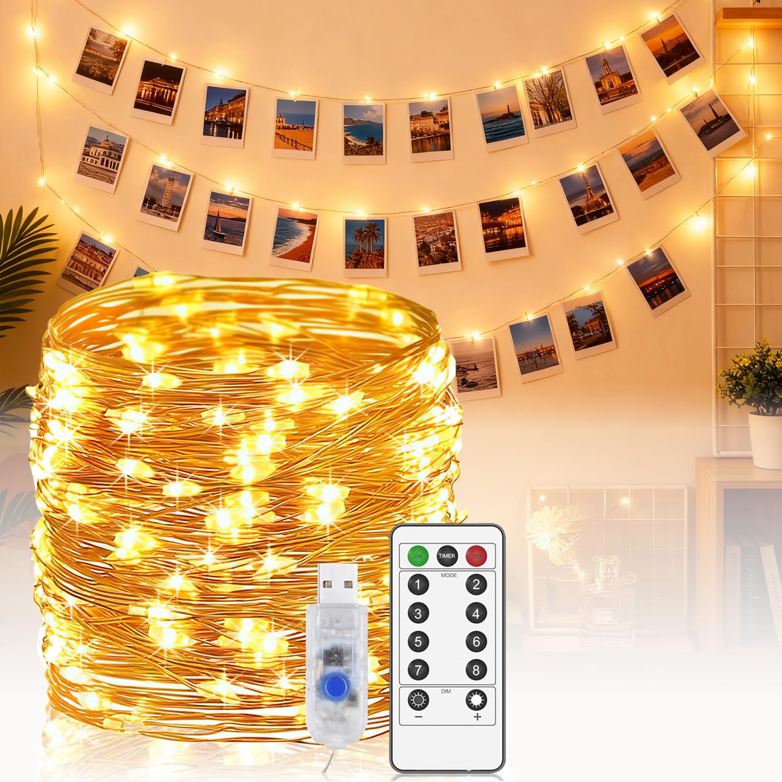Melofo String Lights, 20m 200LEDs USB Copper Wire Fairy Light, Warm White