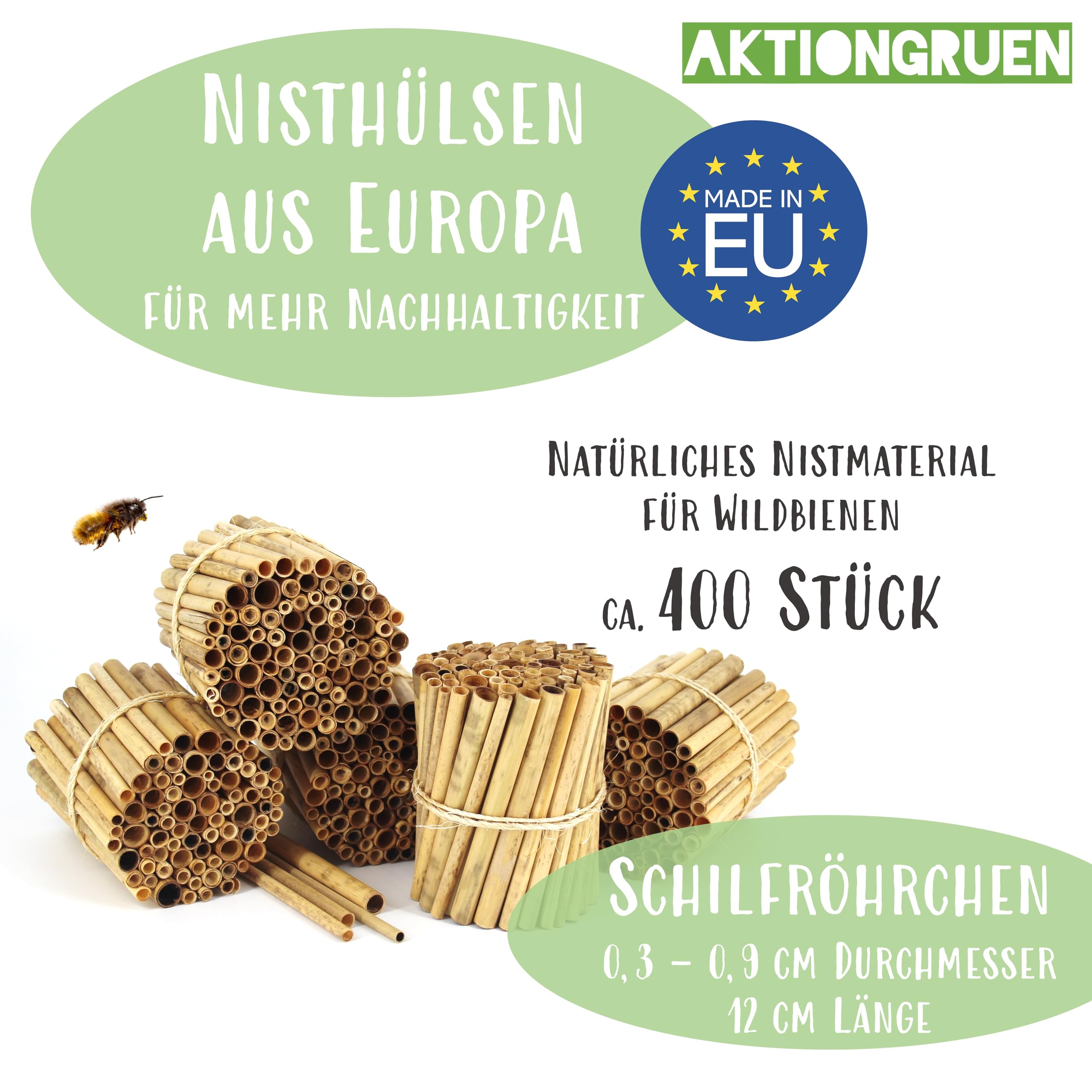 Schilfröhrchen für Insektenhotel & Bienenhotel 12cm - 400 Stück