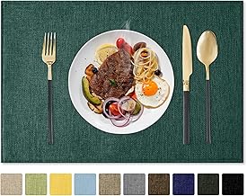 Romanstile Cloth Placemats Set of 4, Heat Resistant Double Layered Thickened Place Mats, Washable Faux Linen Farmhouse Table Mats for Kitchen/Dining/Party/Outdoor, Green