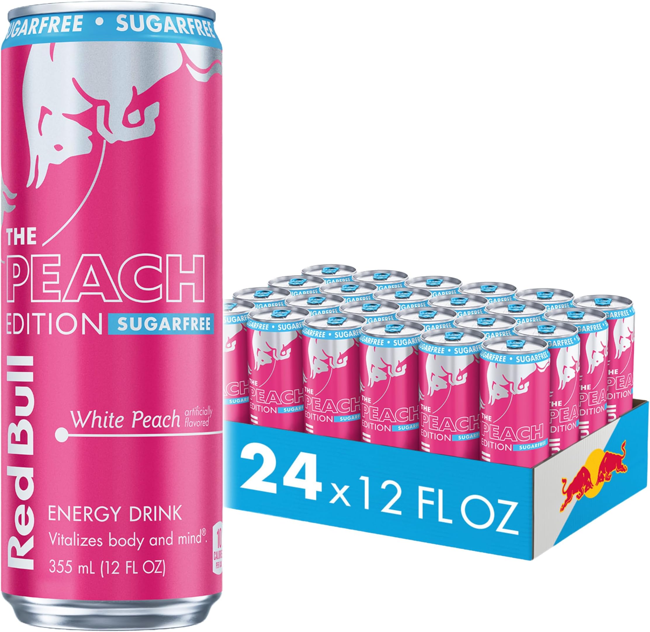 Peach Edition Sugarfree Energy Drink, White Peach, 12 fl. oz., Case of 24 cans, with 114mg Caffeine, Taurine & B Vitamins