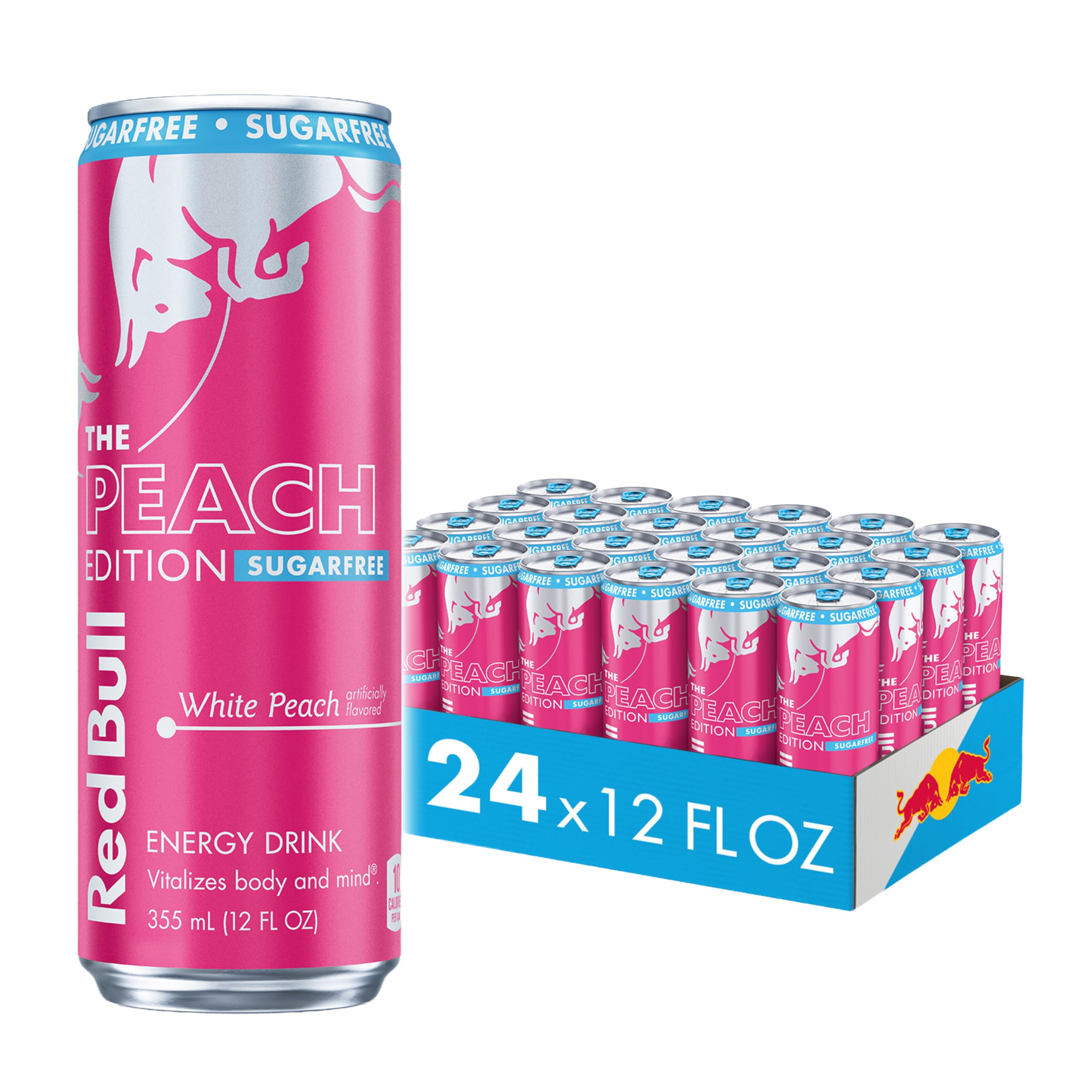 Red Bull Sugar-Free White Peach Summer Edition Energy Drink, with 114mg Caffeine plus Taurine & B Vitamins, 12 Fl Oz, Pack of 24 Cans