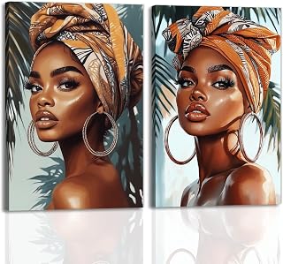 African American Wall Art 2 Piece Elegant Black Woman Portrait Painting ...