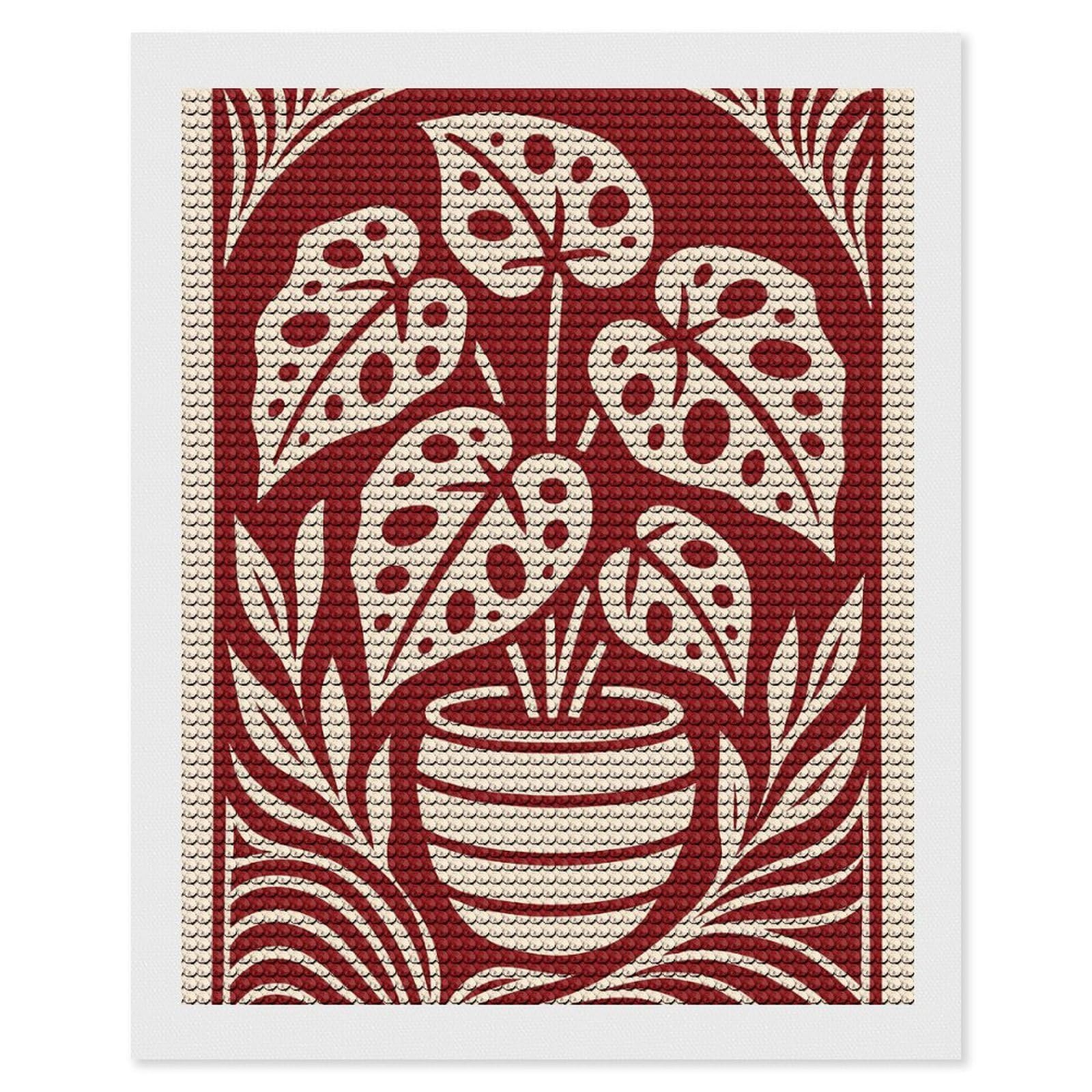 Junmoney Monstera Plant in Pot Illustration Diamond Art Kit 16"x20", for Beginners, Vintage Style Decor, Good for Quiet Evenings, Festive Craft Gift
