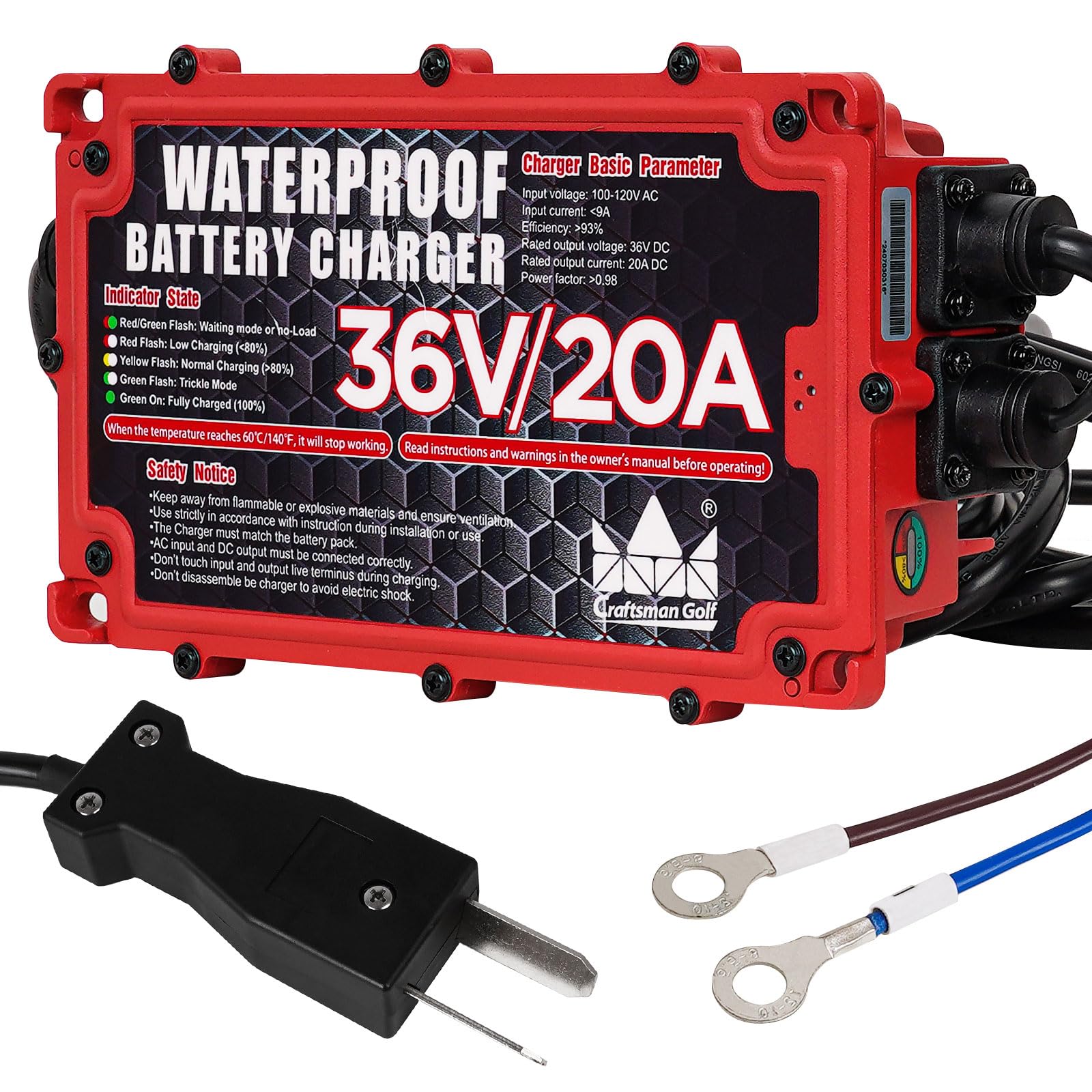 CRAFTSMAN GOLF 36 Volt Golf Cart Battery Charger for EZGO Club Car Yamaha 20 Amp Golf Cart Onboard Charger with Crowfoot Plug