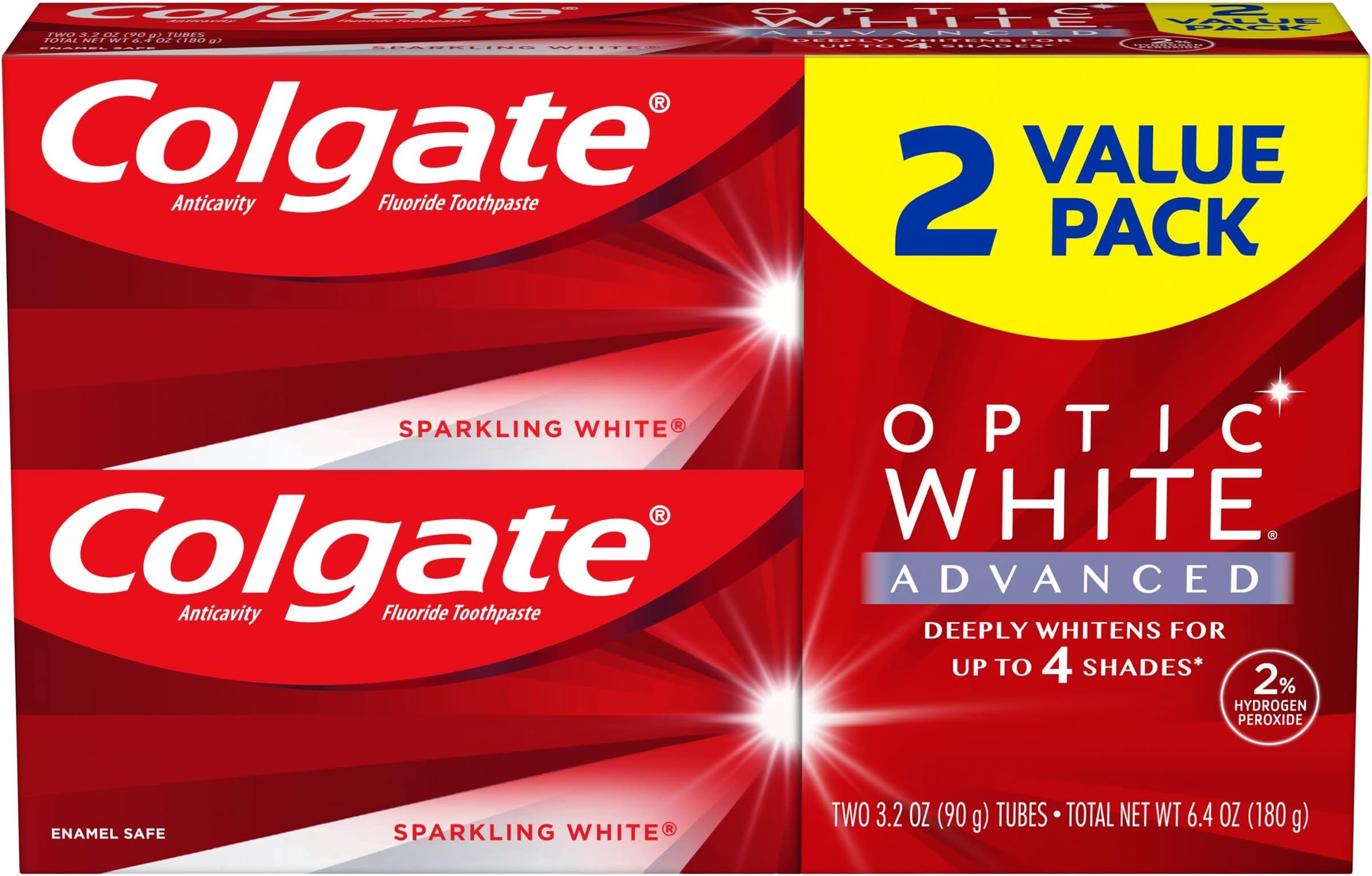 Optic White Advanced Sparkling White Toothpaste, 3.2 Oz, 2 Pack